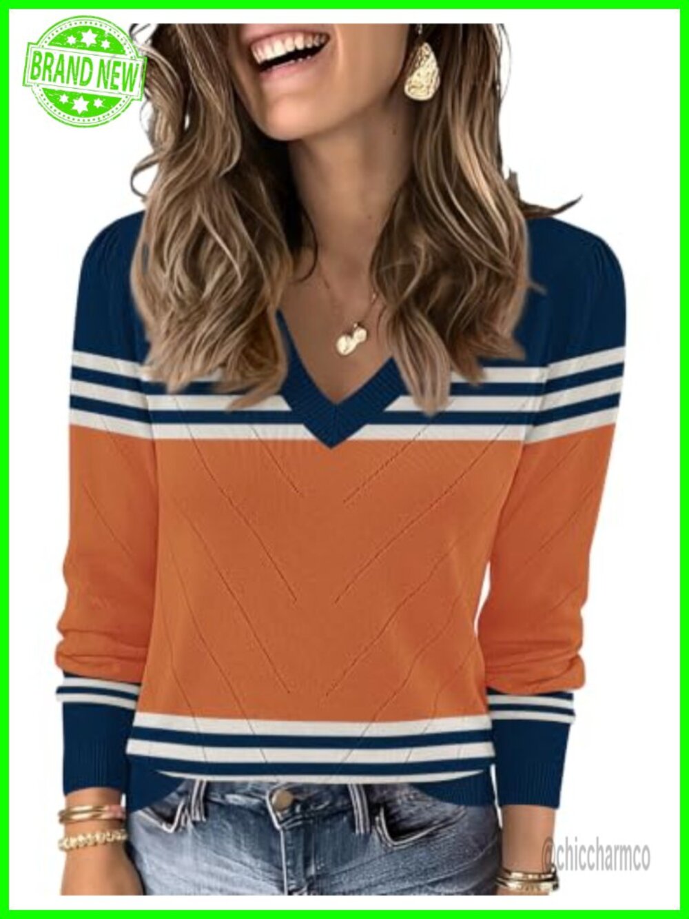 Women's V-Neck Puff Long Sleeve Lightweight Knit Sweater Pullover